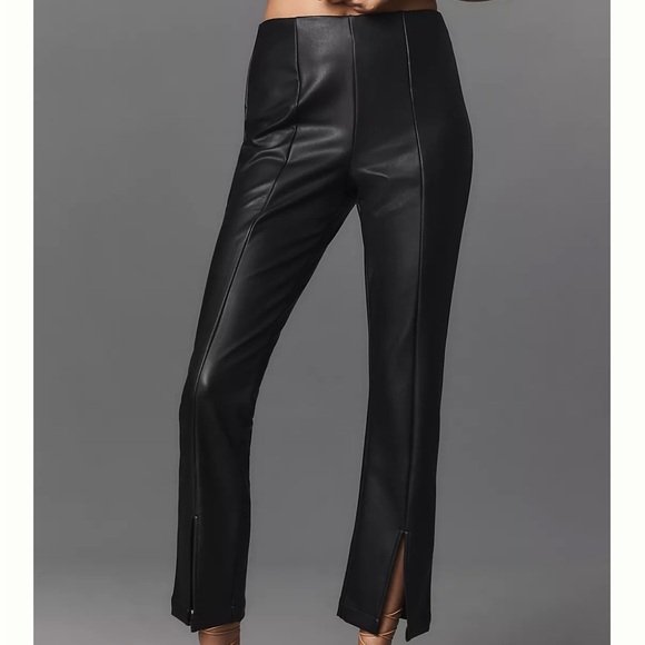 NWT Maeve by Anthropologie Split-Front Faux Black Leather Pull-on Pants Size M - Picture 2 of 13